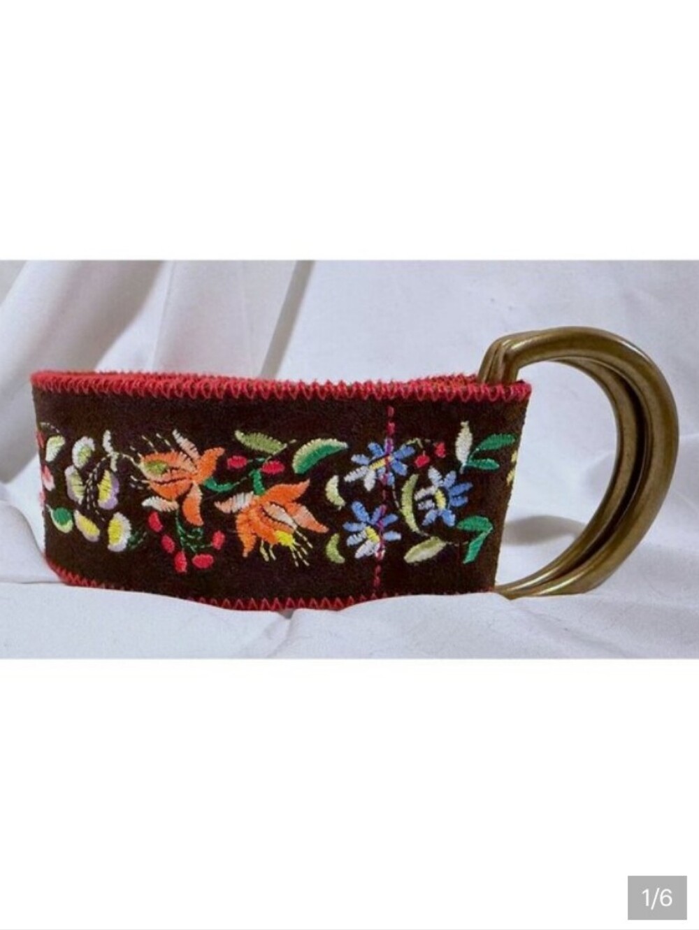 Rare Vintage Y2k Ralph Lauren Brown Floral Embroidered Leather Belt